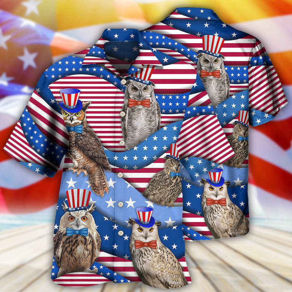 Owl USA Flag Independence Day - Hawaiian Shirt - Reefox