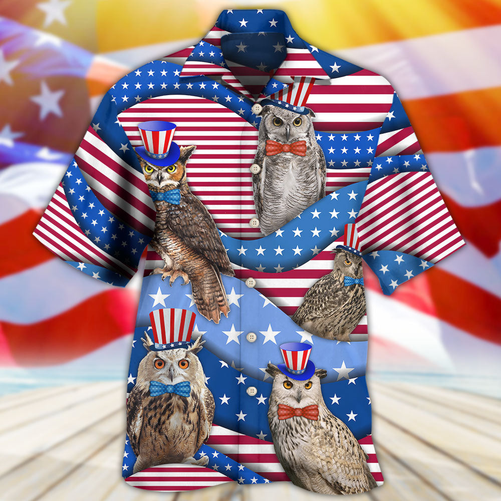 Owl USA Flag Independence Day - Hawaiian Shirt - Reefox