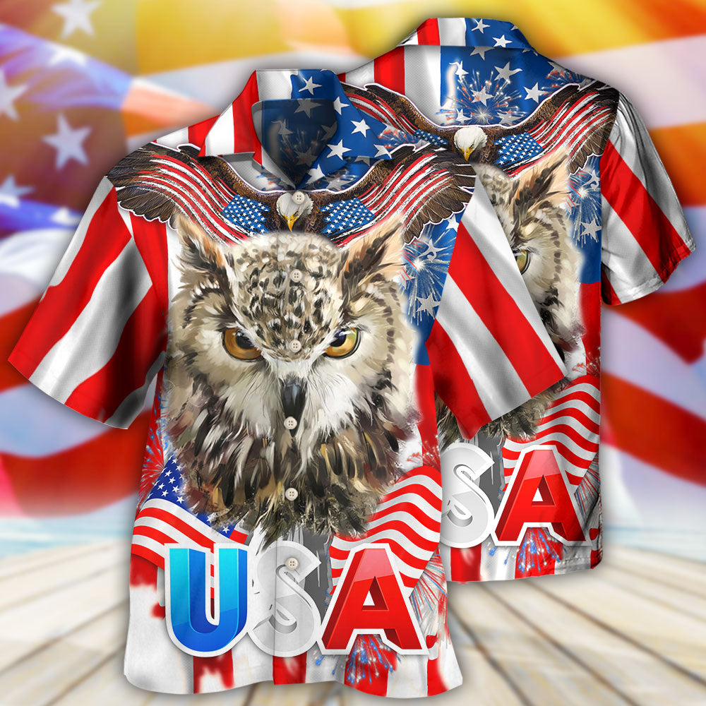 Owl America Independence Day - Hawaiian Shirt - Reefox