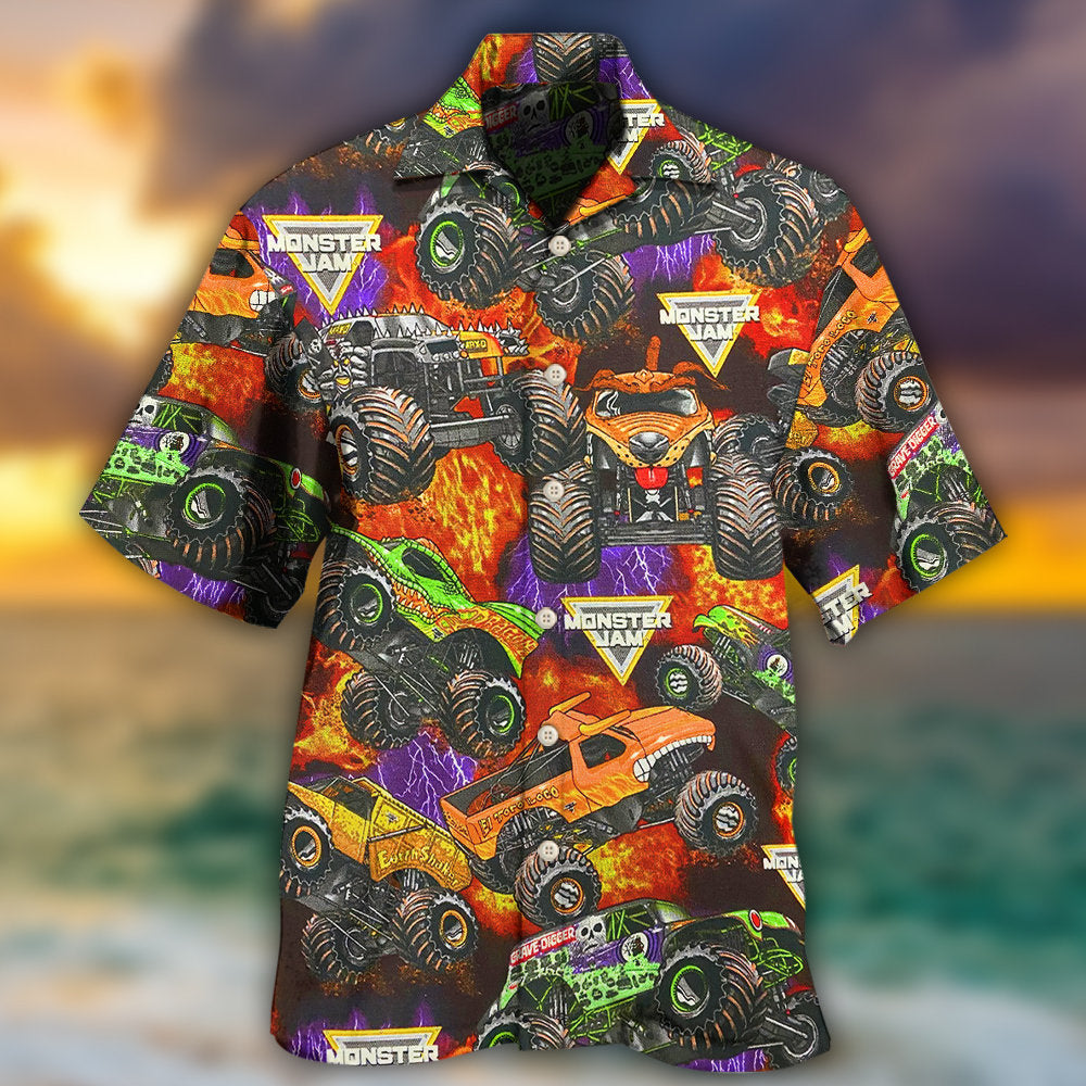 Monster Truck Packed Monster Style Trucks - Hawaiian Shirt - Reefox