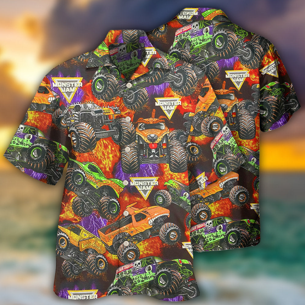 Monster Truck Packed Monster Style Trucks - Hawaiian Shirt - Reefox