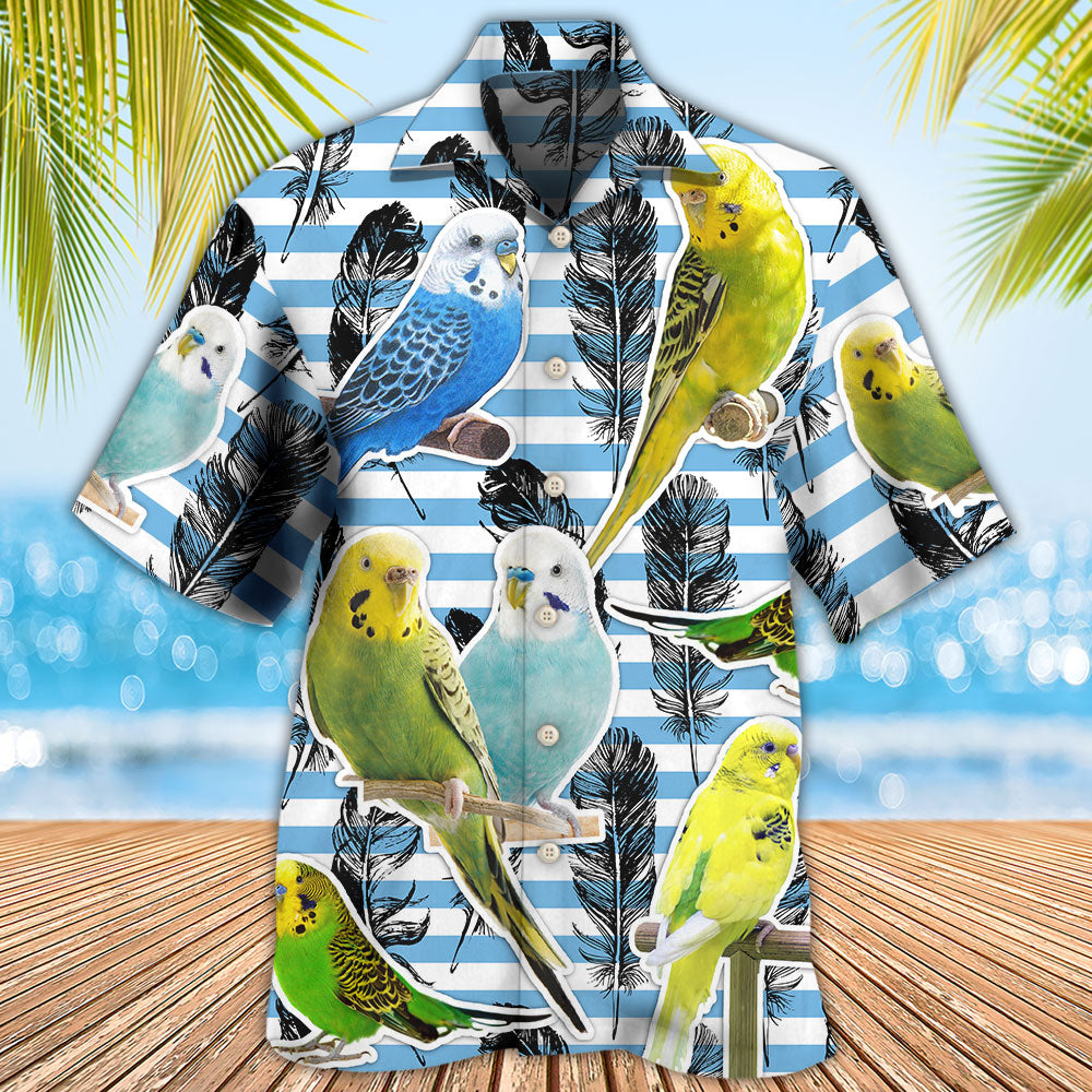 Parrot Parakeet Blue And White Stripe - Hawaiian Shirt - Reefox