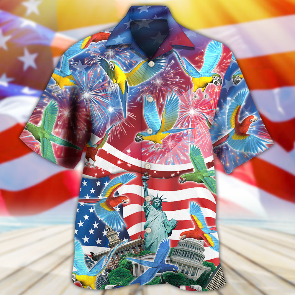 Parrot America Flag Independence Day - Hawaiian Shirt - Reefox