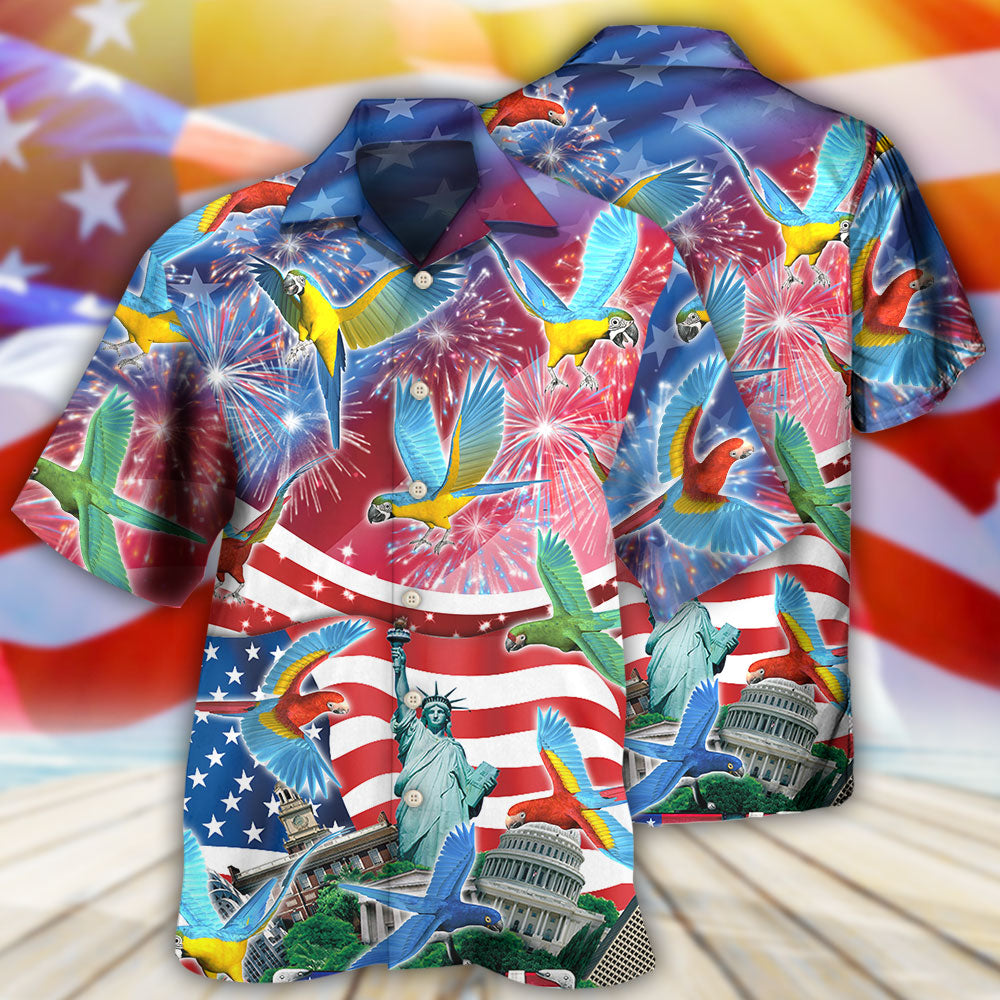Parrot America Flag Independence Day - Hawaiian Shirt - Reefox