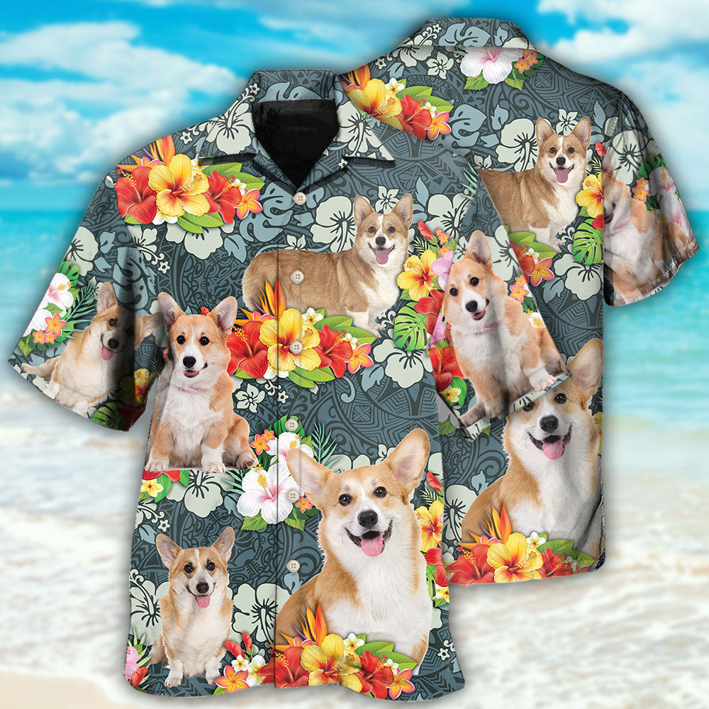 Corgi Tropical Floral - Hawaiian Shirt - Reefox
