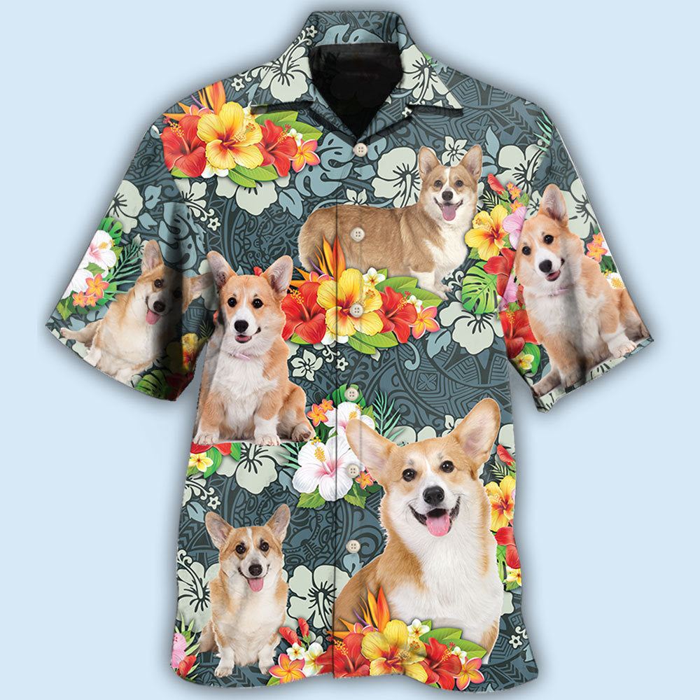 Corgi Tropical Floral - Hawaiian Shirt - Reefox