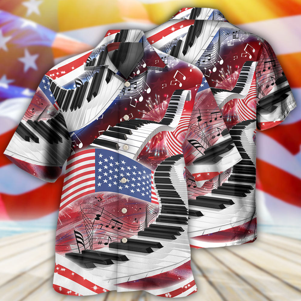 Piano Music Lover USA Flag Independence Day - Hawaiian Shirt - Reefox