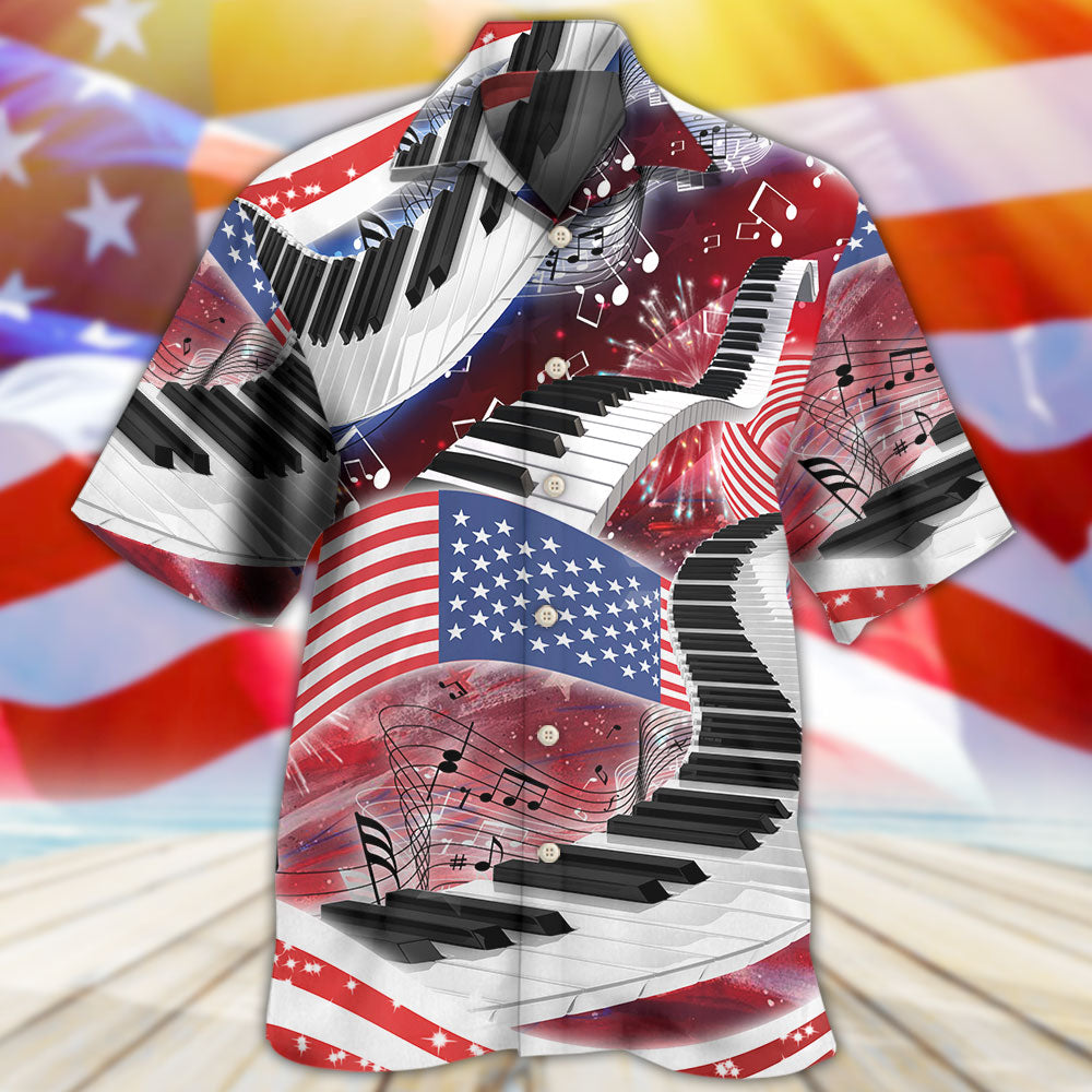 Piano Music Lover USA Flag Independence Day - Hawaiian Shirt - Reefox