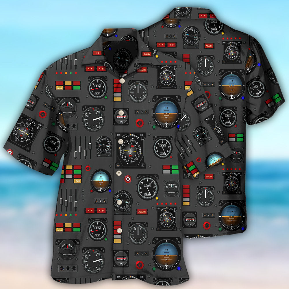 Pilot Watch Airplane Instrument Panel With Black Style - Hawaiian shirt - Reefox