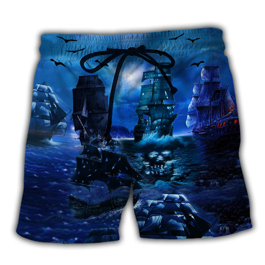 Beach Short / Adults / S Pirate Ship Under The Romantic Moonlight Sea - Beach Short Reefox - Owls Matrix LTD