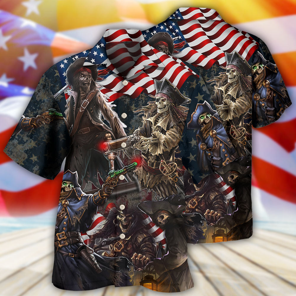 Pirate Skeleton USA Flag Independence Day - Hawaiian Shirt - Reefox