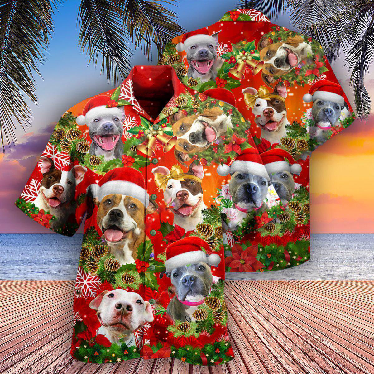 Pitbull Christmas Dogs Are Family - Hawaiian Shirt - Reefox