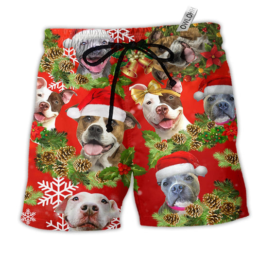 Beach Short / Adults / S Pitbull Dogs Christmas Pitbulls Are Family - Beach Short Reefox - Owls Matrix LTD