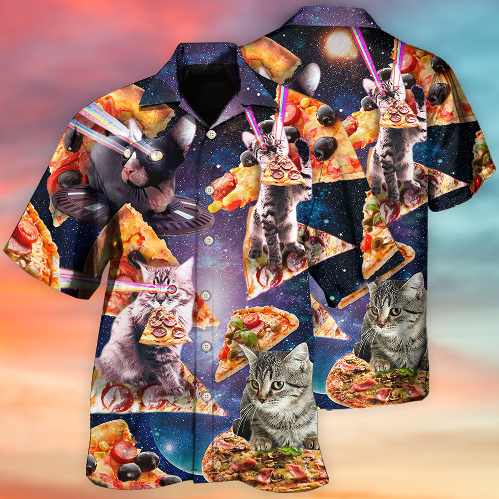 Cat Into The Galaxy Pizza Sky - Hawaiian Shirt - Reefox