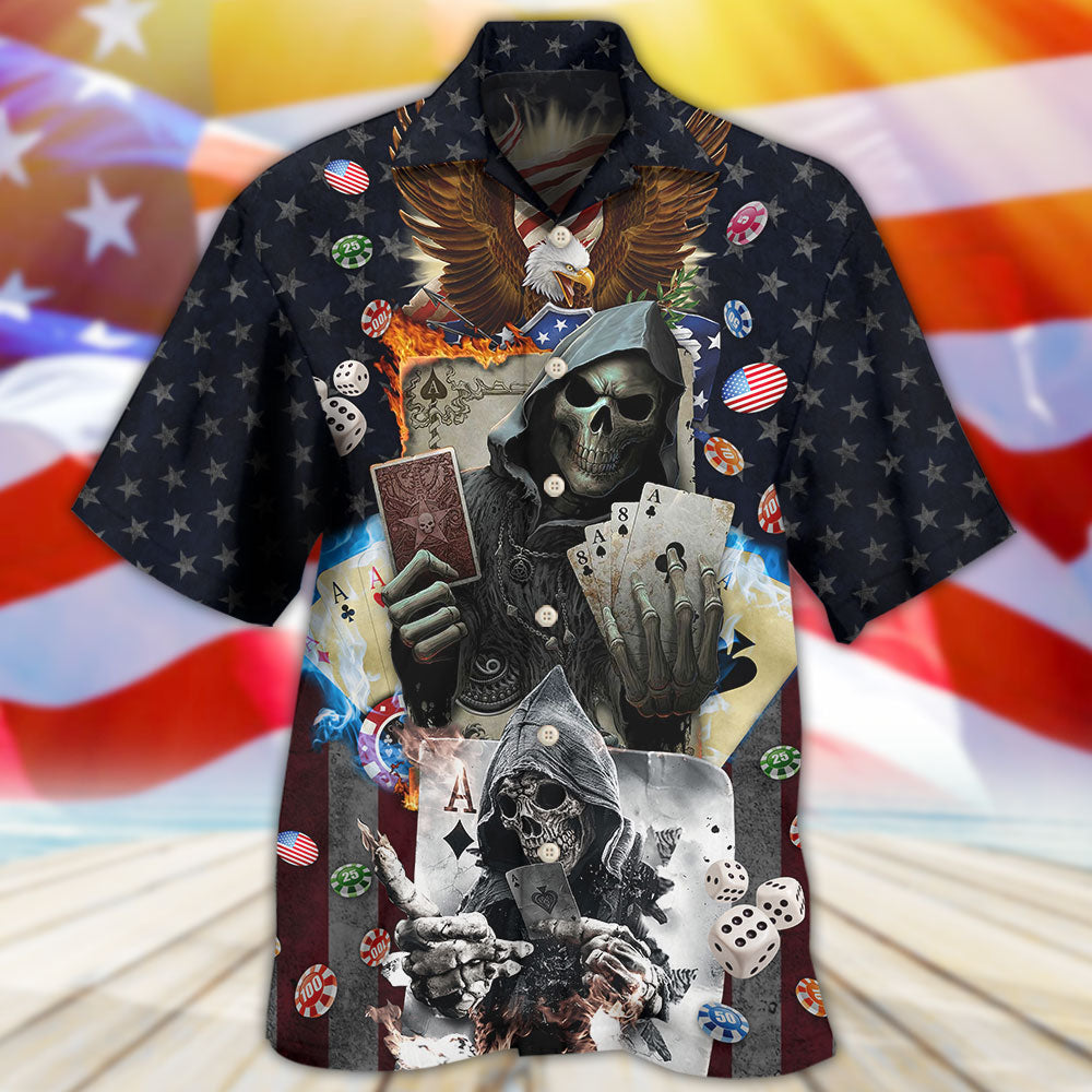 Poker Skull Flame US Flag Independence Day - Hawaiian Shirt - Reefox
