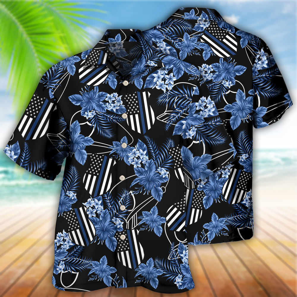 Police Blue Tropical Floral - Hawaiian Shirt - Reefox