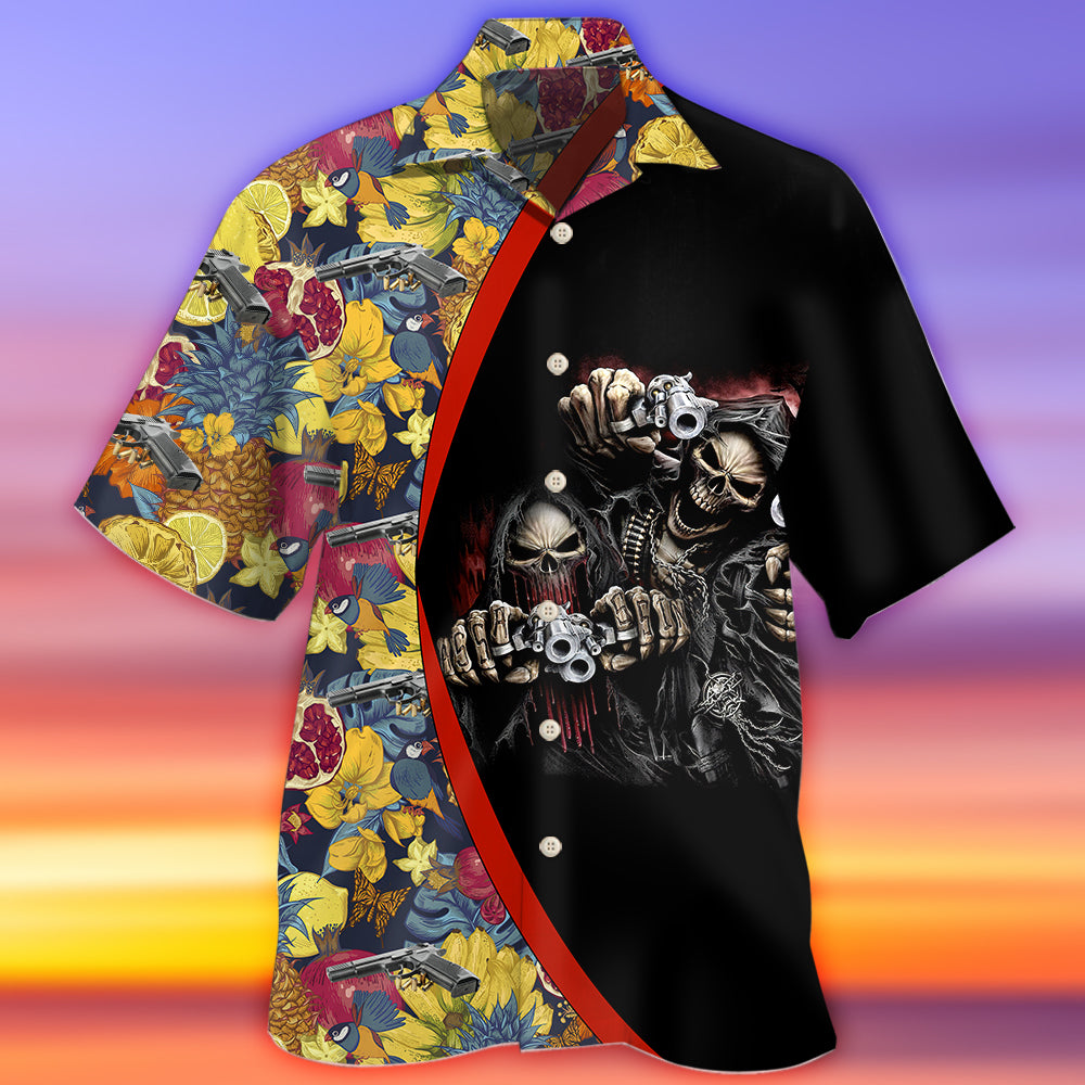 Gun Skull Hand Tropical Gun In Death - Hawaiian Shirt - Reefox