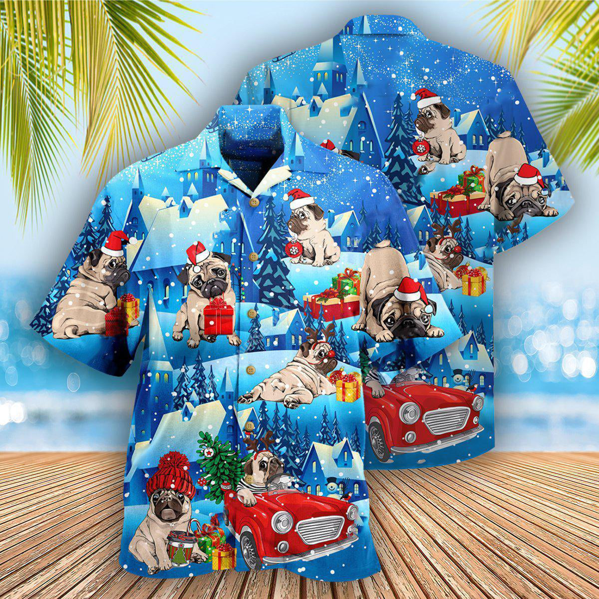 Pug Dog Merry Chrismas With My Pug - Hawaiian Shirt - Reefox