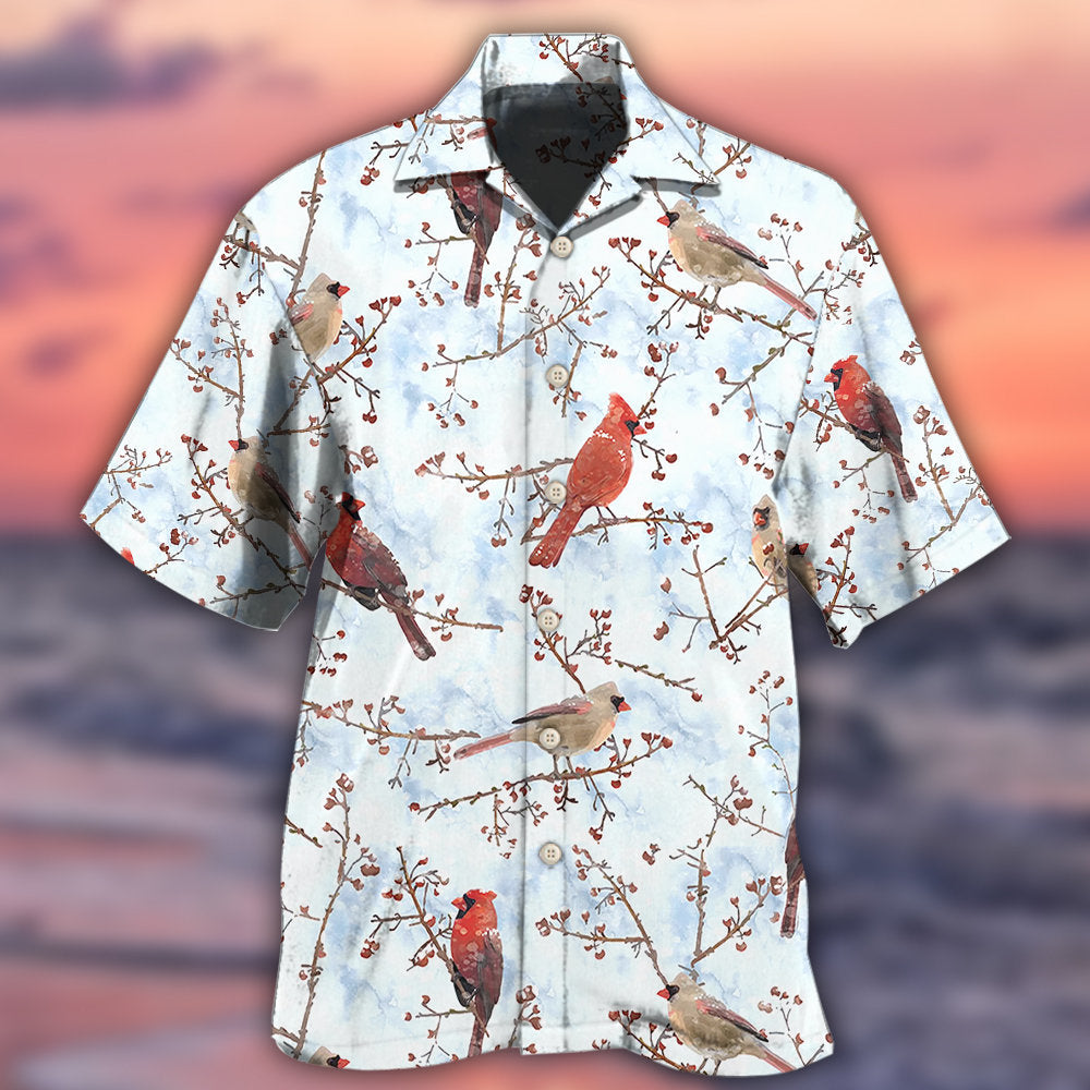 Cardinal Red In Winter - Hawaiian Shirt - Reefox