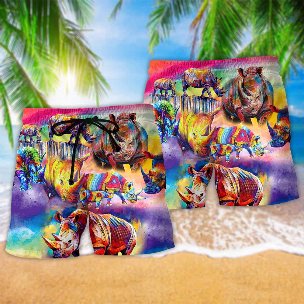 Rhino Painting Colorful Style - Beach Short Reefox - Owls Matrix LTD