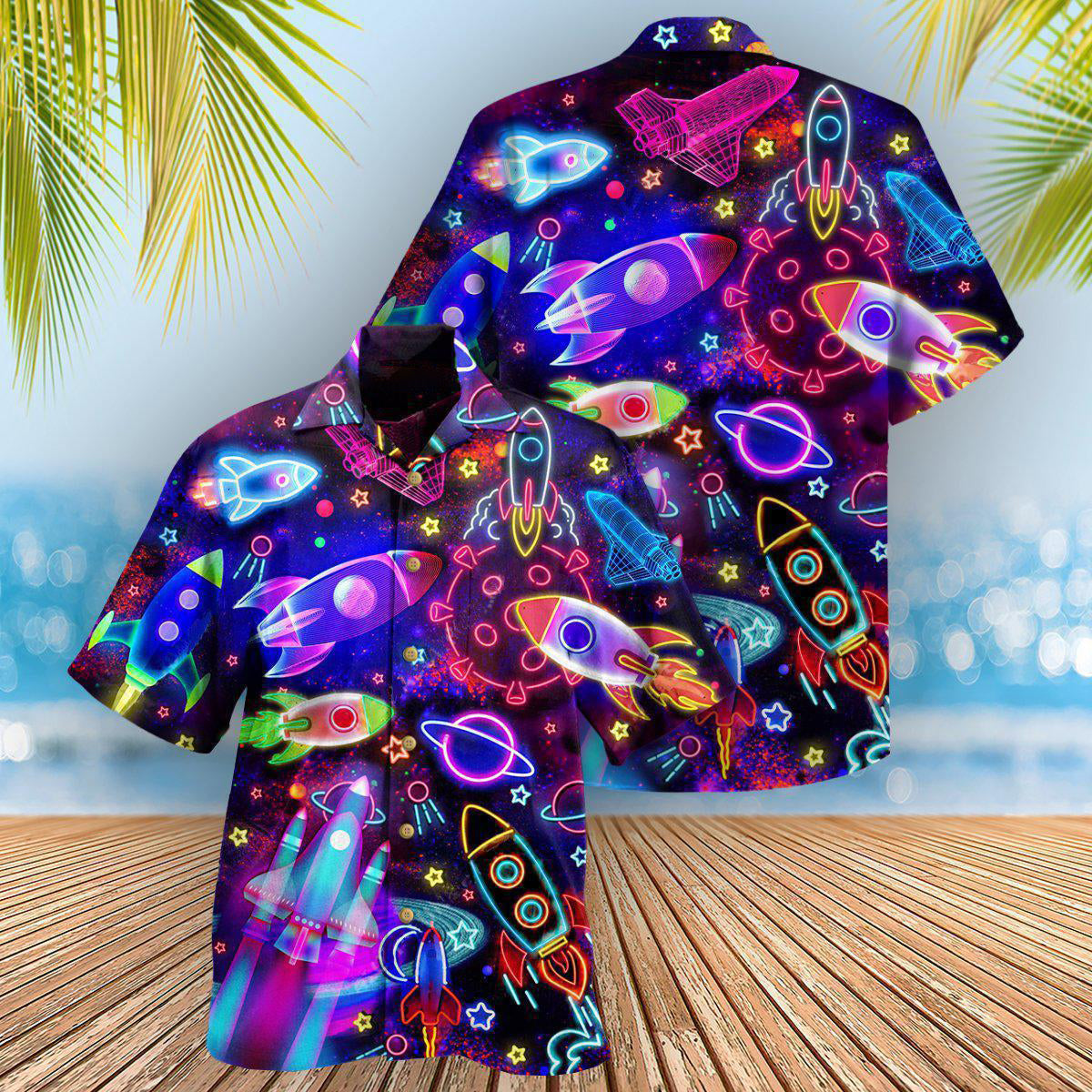 Rocket Galaxy Shoot For The Stars Glowing - Hawaiian Shirt - Reefox