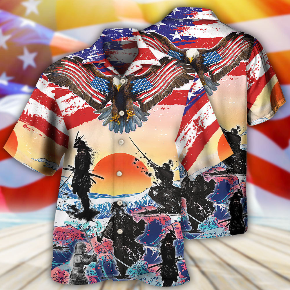 Samurai Eagle US Flag Independence Day - Hawaiian Shirt - Reefox