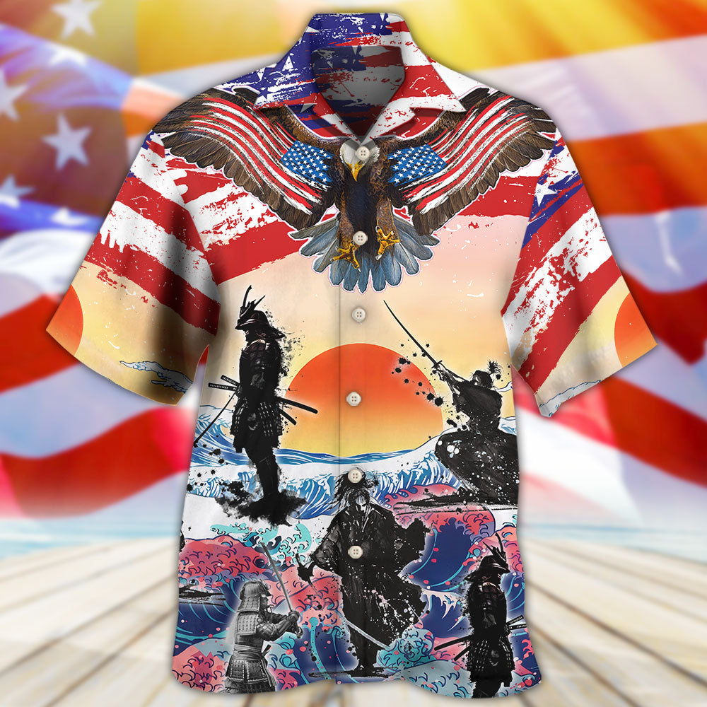 Samurai Eagle US Flag Independence Day - Hawaiian Shirt - Reefox