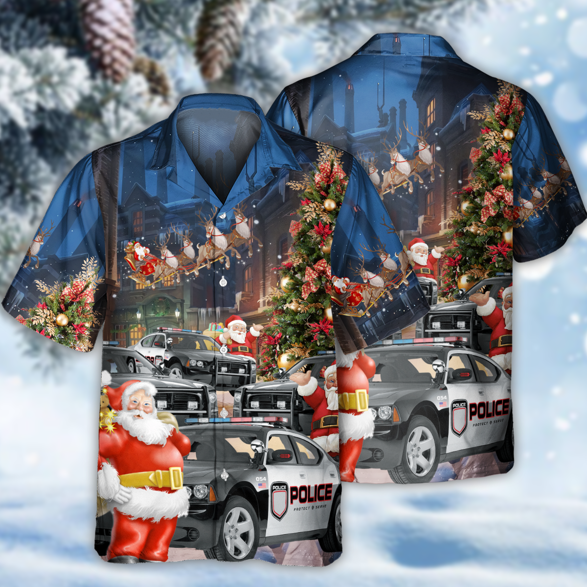 Police Car Santa Merry Christmas - Hawaiian Shirt - Reefox