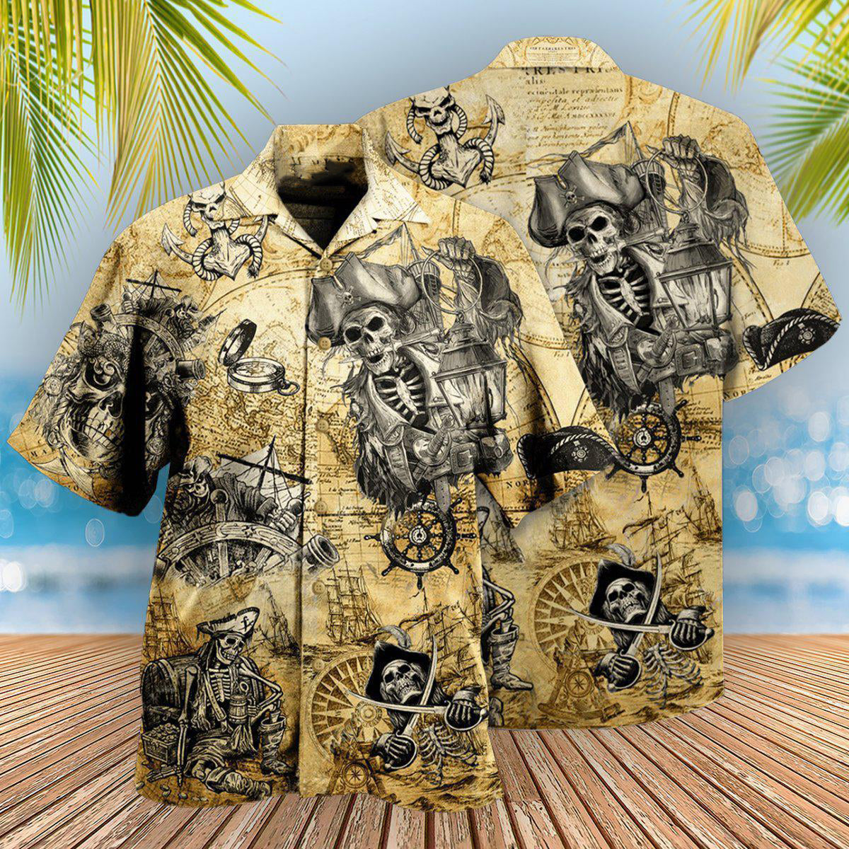 Pirate Skull Save A Ship Ride A Pirate - Hawaiian Shirt - Reefox
