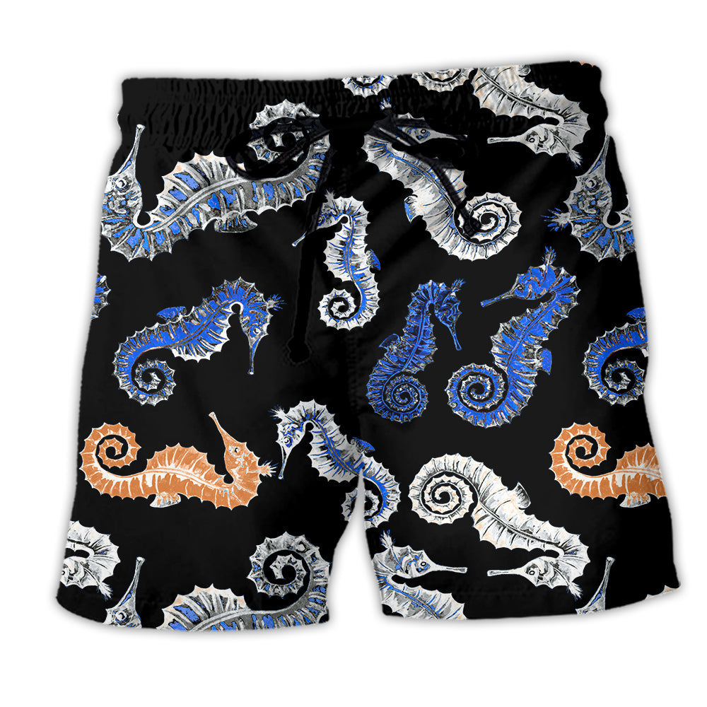 Beach Short / Adults / S Seahorse Blue Orange Black Style - Beach Short Reefox - Owls Matrix LTD
