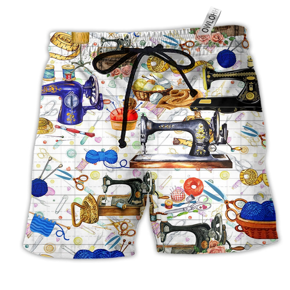 Beach Short / Adults / S Sewing Fills My Days Floral - Beach Short Reefox - Owls Matrix LTD