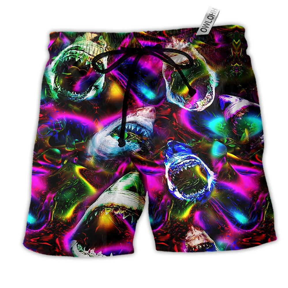 Beach Short / Adults / S Shark Angry Loves Color Cool - Beach Short Reefox - Owls Matrix LTD