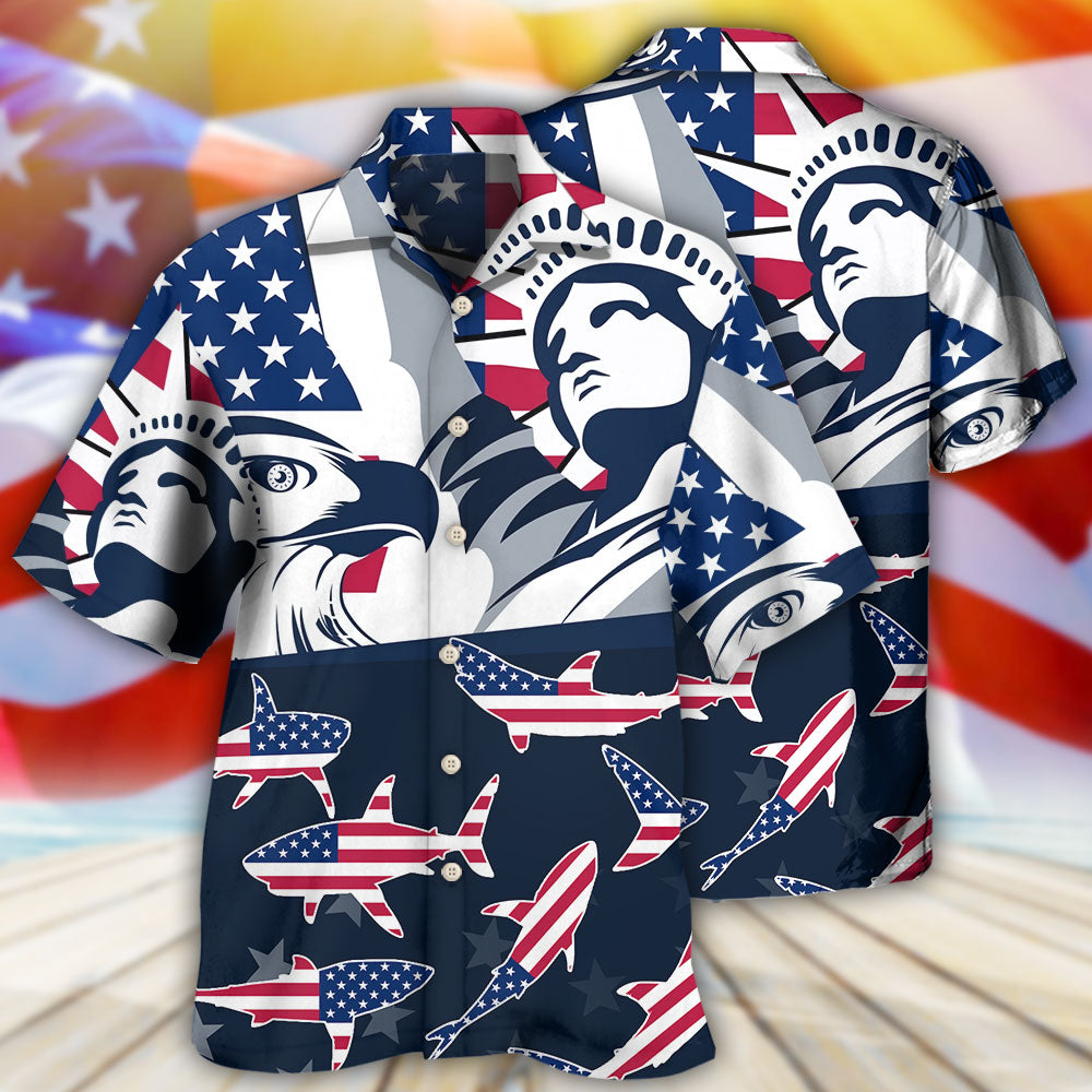Shark America Independence Day - Hawaiian Shirt - Reefox