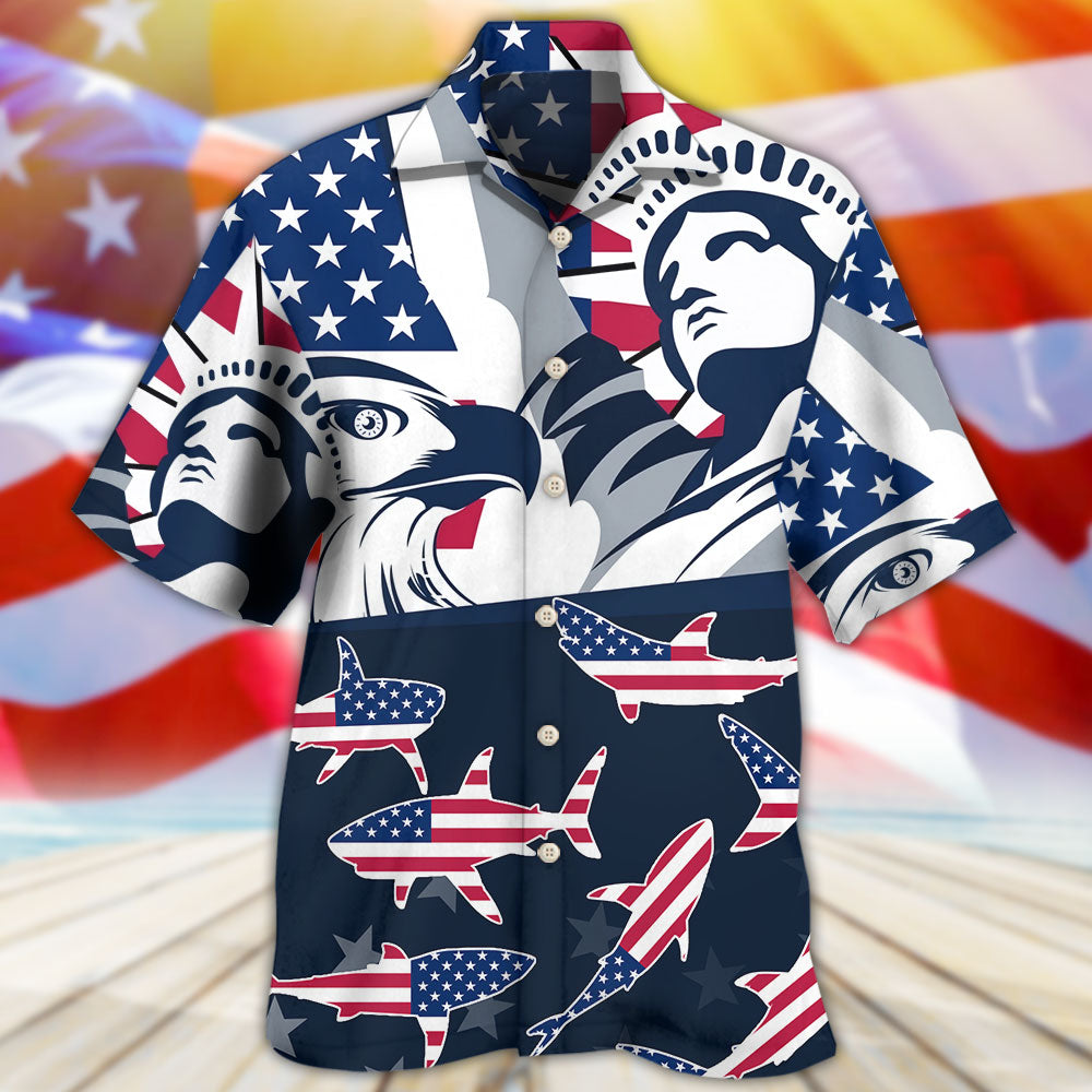 Shark America Independence Day - Hawaiian Shirt - Reefox