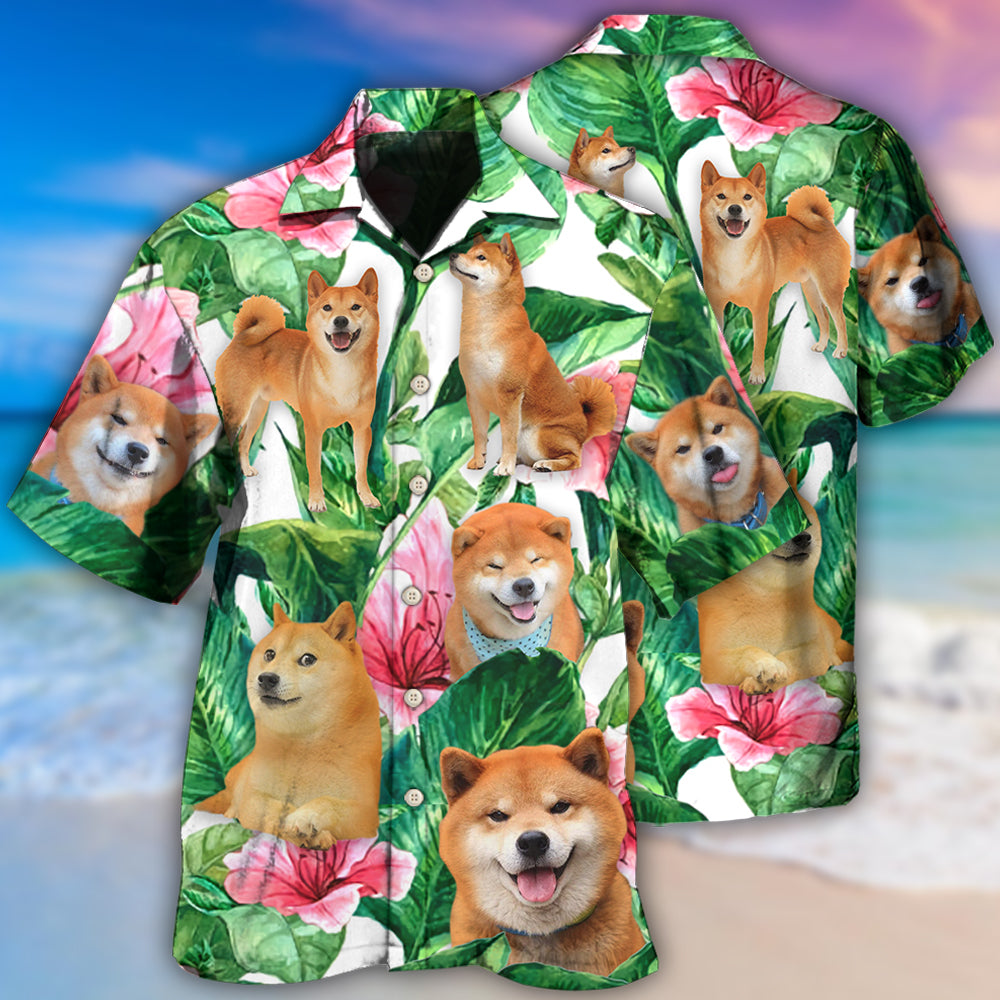 Shiba Inu Tropical Leaf Floral Style - Hawaiian Shirt - Reefox