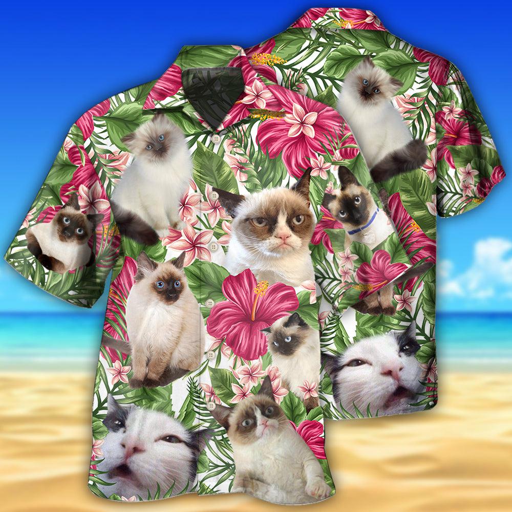 Cat Tropical Floral Lovely Siamese Cat - Hawaiian Shirt - Reefox