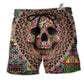 Beach Short / Adults / S Skull Amazing Smiling Colorful - Beach Short Reefox - Owls Matrix LTD