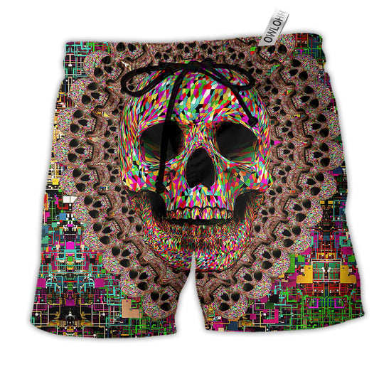 Beach Short / Adults / S Skull Amazing Smiling Colorful - Beach Short Reefox - Owls Matrix LTD