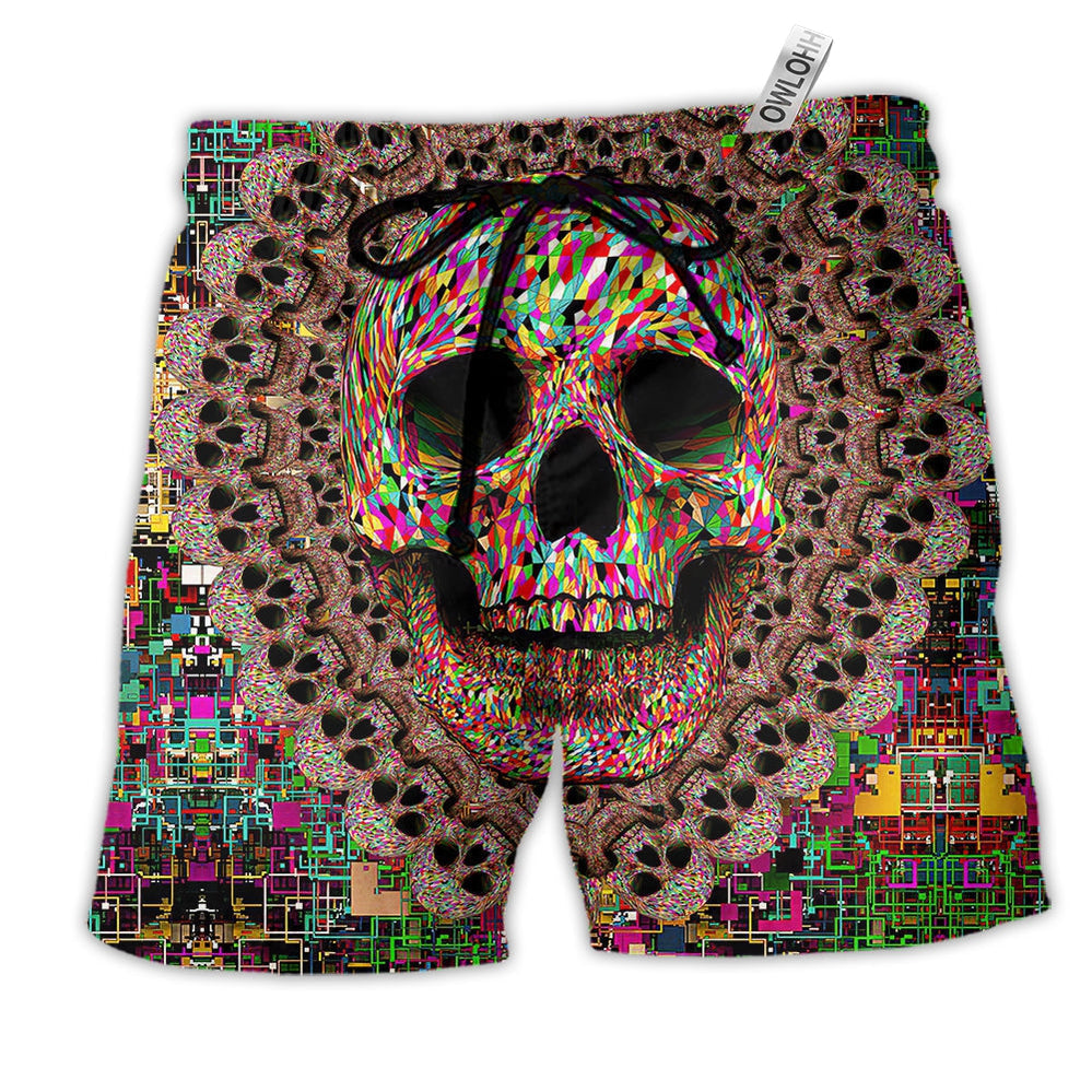 Beach Short / Adults / S Skull Amazing Smiling Colorful - Beach Short Reefox - Owls Matrix LTD