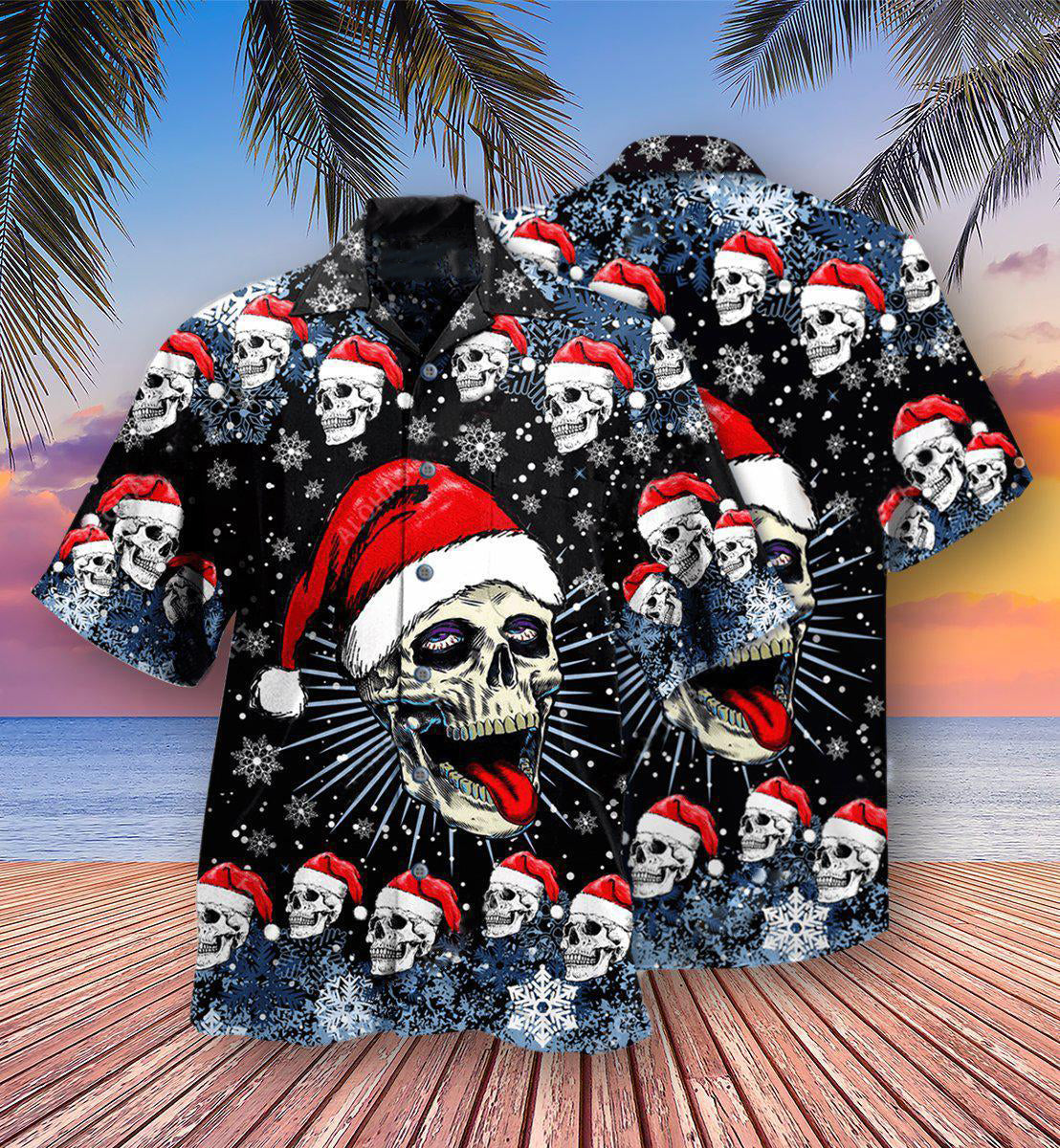 Skull Christmas On The Naughty Listand I Regret Nothing - Hawaiian Shirt - Reefox