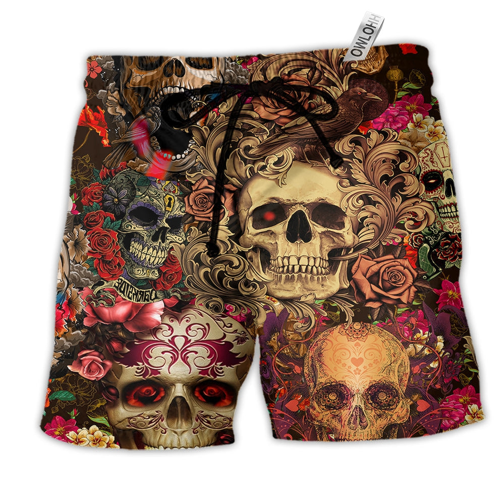 Beach Short / Adults / S Skull Day Of The Dead Floral - Beach Short Reefox - Owls Matrix LTD