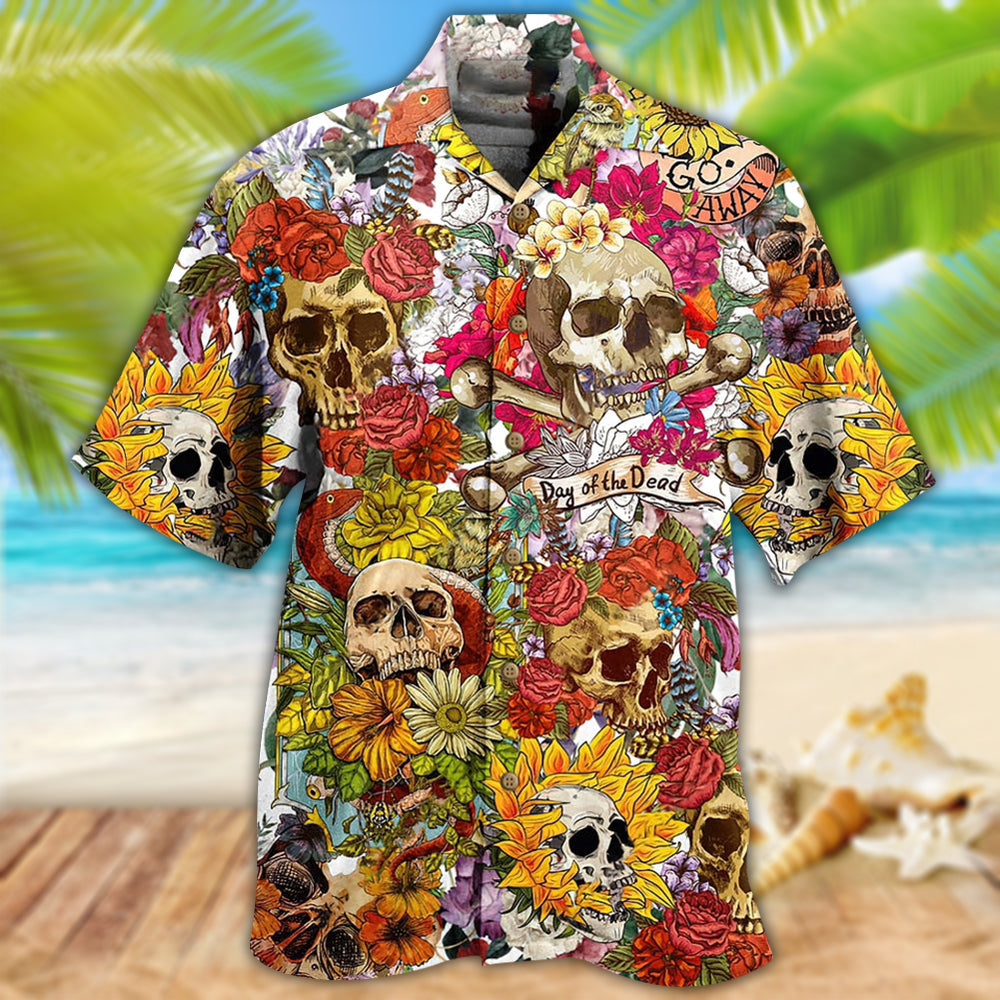 Skull Day Of The Dead Flower Skull - Hawaiian Shirt - Reefox