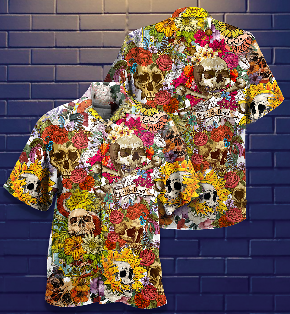 Skull Day Of The Dead Flower Skull - Hawaiian Shirt - Reefox