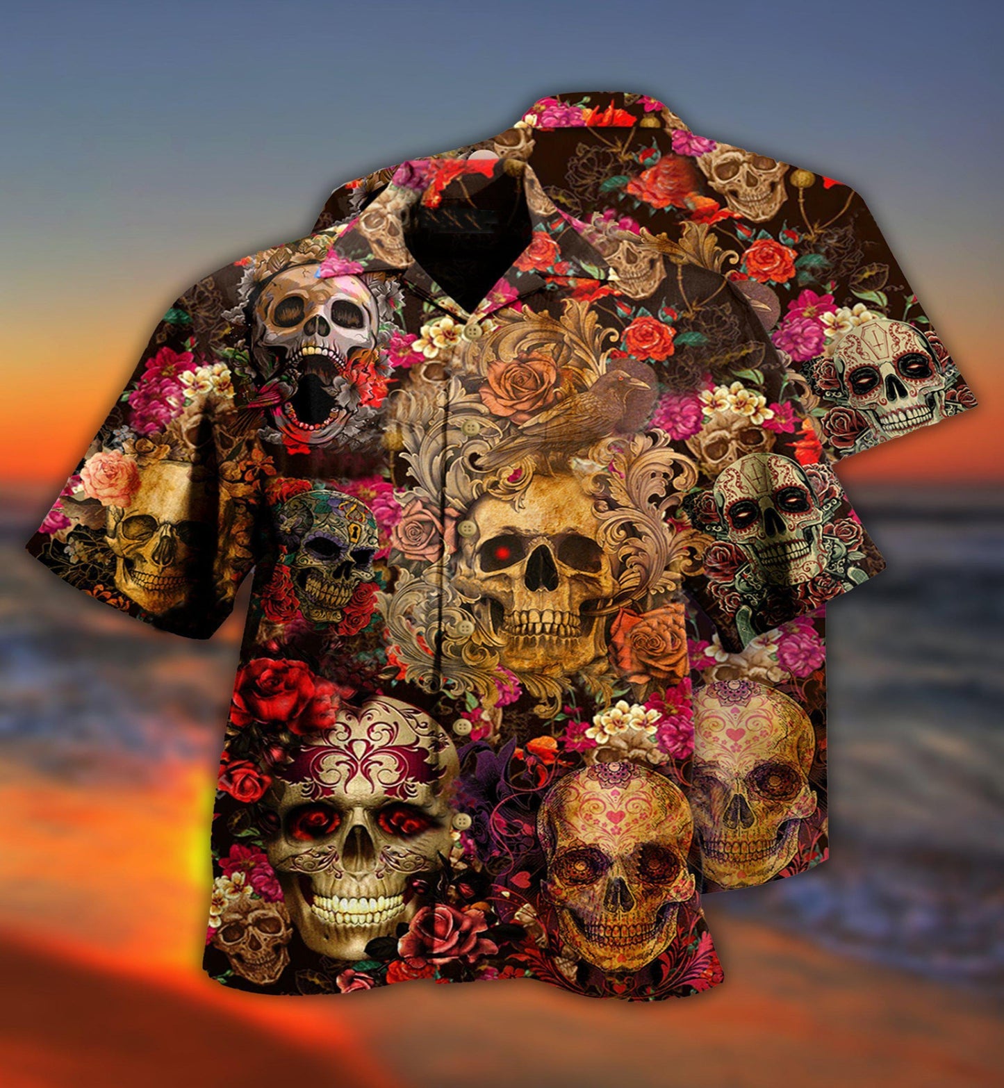 Skull Day Of The Dead Floral - Hawaiian Shirt - Reefox