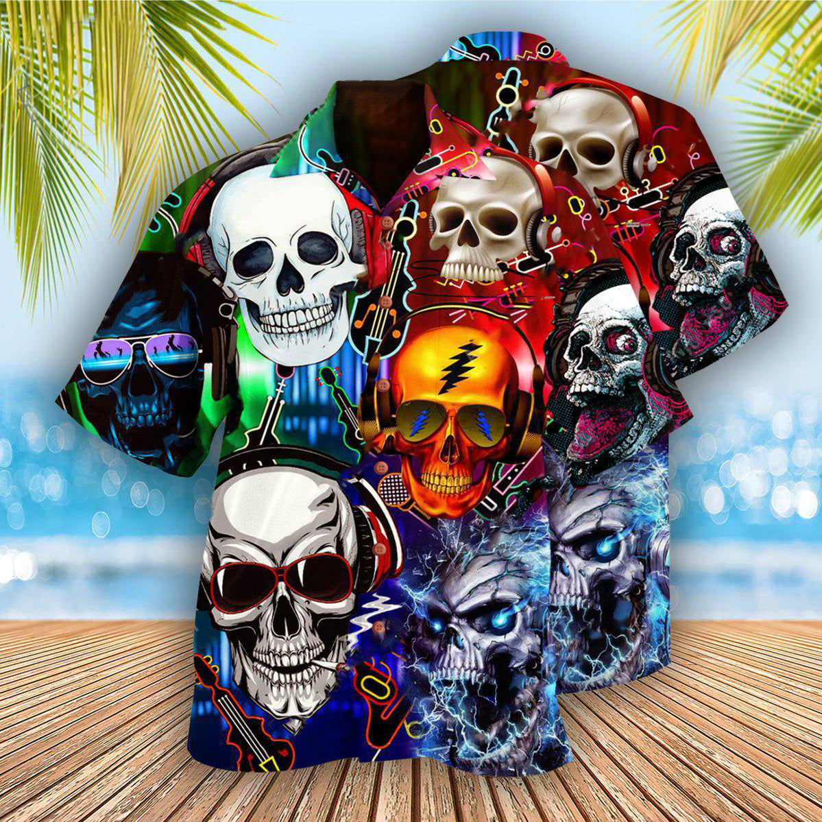 Skull Guitar Lets Get High - Hawaiian Shirt - Reefox