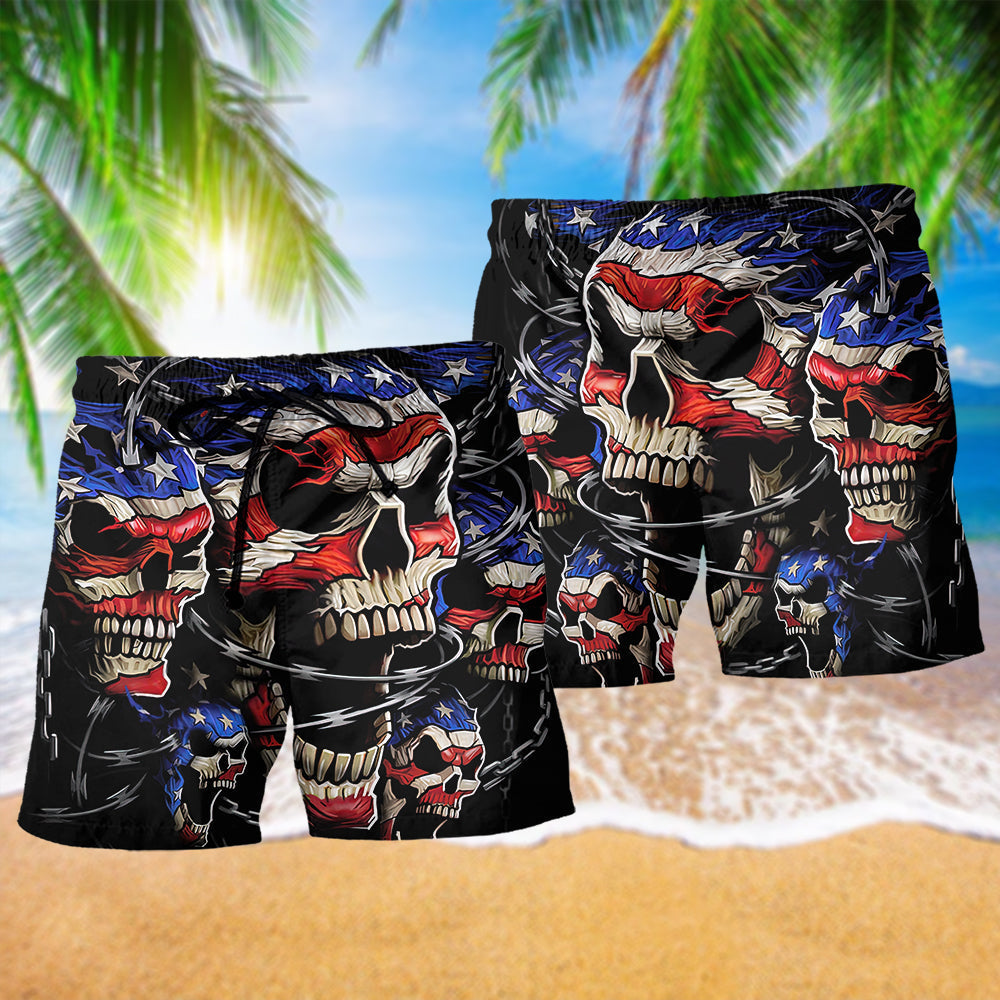 America Skull Love America Forever - Beach Short Reefox - Owls Matrix LTD