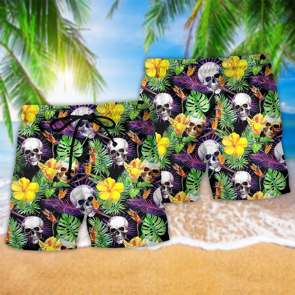 Skull Love Life Yellow Flower - Beach Short Reefox - Owls Matrix LTD