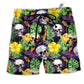Beach Short / Adults / S Skull Love Life Yellow Flower - Beach Short Reefox - Owls Matrix LTD