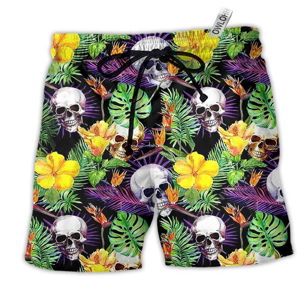 Beach Short / Adults / S Skull Love Life Yellow Flower - Beach Short Reefox - Owls Matrix LTD