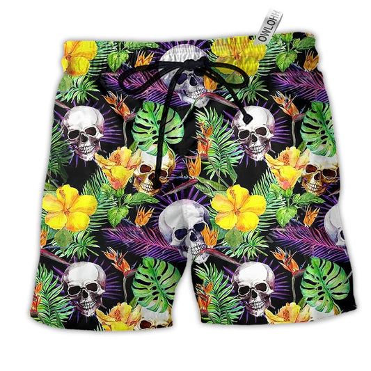 Beach Short / Adults / S Skull Love Life Yellow Flower - Beach Short Reefox - Owls Matrix LTD